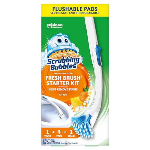 Scrubbing Bubbles Toilet Bowl Brush and Holder with Toilet Cleaner Refill Pads, Fresh Brush Toilet Wand Starter Kit,