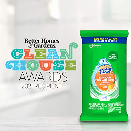 Scrubbing Bubbles Antibacterial Bathroom Flushable Wipes, Flushable and Resealable Cleaning Wipes, Citrus Action, 36 Wipes